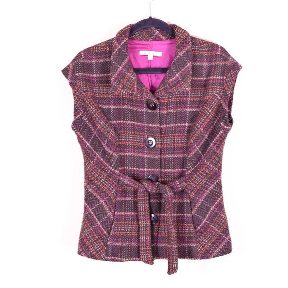 CAbi Jackets & Blazers - CAbi Wool Blend Tweed Brown Plaid Tie Front Vest Blazer Jacket Academia - Size M
